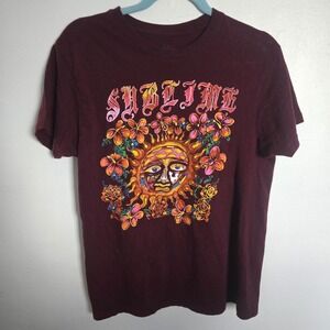 Sublime Sun Face Graphic‎ T Shirt Maroon Short Sleeve Cotton Blend Womens Large
